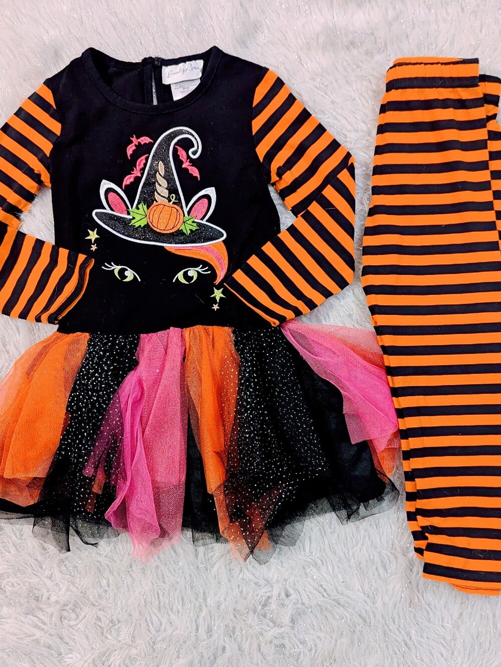 Emily Rose Black, Orange & Pink Witch Cat Tutu Set Size 4t